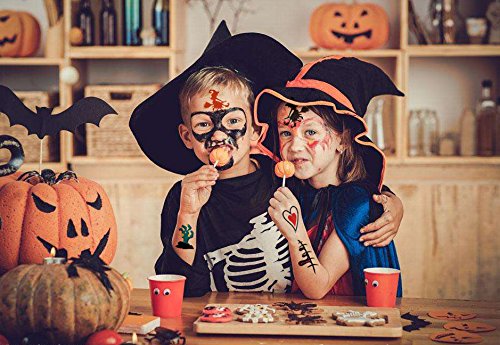 HOWAF Tatuajes Temporales para Niños Niñas, Halloween Vampiro Calabaza Falso Tatuajes Pegatinas para niños piñata Regalo Infantiles Fiesta de Halloween Disfraz Maquillaje Props y Cosplay (10 Hojas)