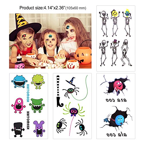 HOWAF Tatuajes Temporales para Niños Niñas, Halloween Vampiro Calabaza Falso Tatuajes Pegatinas para niños piñata Regalo Infantiles Fiesta de Halloween Disfraz Maquillaje Props y Cosplay (10 Hojas)