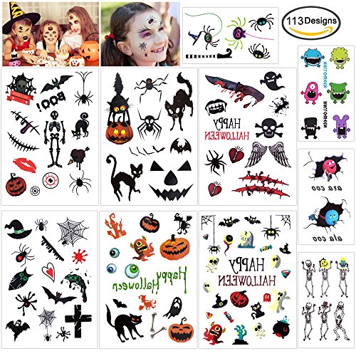 HOWAF Tatuajes Temporales para Niños Niñas, Halloween Vampiro Calabaza Falso Tatuajes Pegatinas para niños piñata Regalo Infantiles Fiesta de Halloween Disfraz Maquillaje Props y Cosplay (10 Hojas)