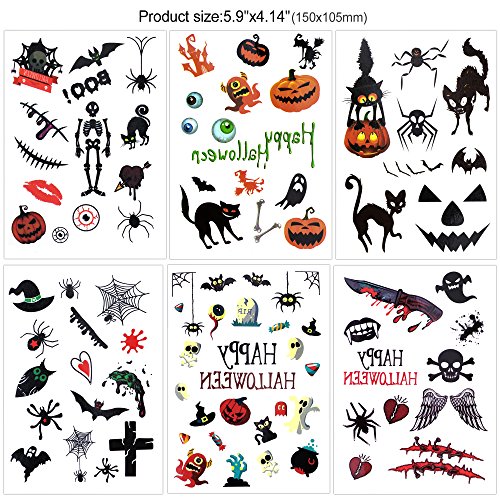 HOWAF Tatuajes Temporales para Niños Niñas, Halloween Vampiro Calabaza Falso Tatuajes Pegatinas para niños piñata Regalo Infantiles Fiesta de Halloween Disfraz Maquillaje Props y Cosplay (10 Hojas)