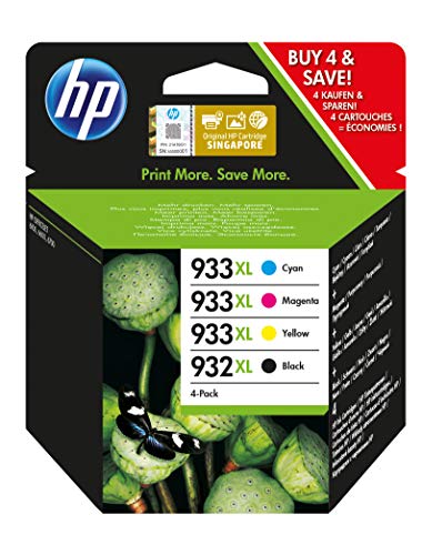 HP 932XL-933XLC2P42AE, Pack de 4, Cartuchos de Tinta de Alta Capacidad Originales Negro y Tricolor, compatible con impresoras de inyección de tinta HPOfficeJet 6100, 6600, 6700, 7110, 7510, 7610, 7612
