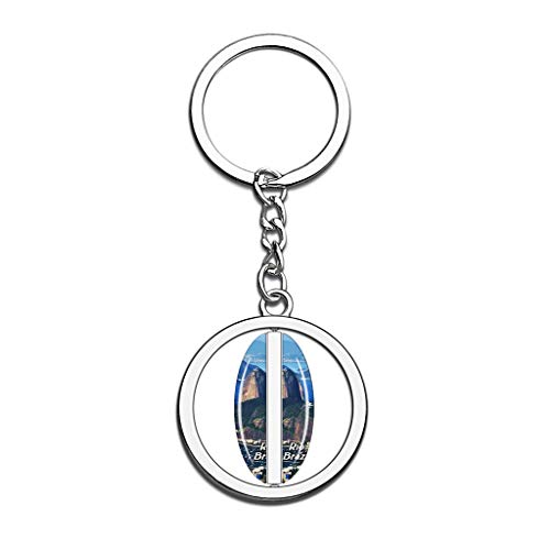 Hqiyaols Keychain Brasil Pan de Azúcar Montaña Río de Janeiro Cristal Girar Acero Inoxidable Llavero Viajes Ciudad Recuerdo Llavero