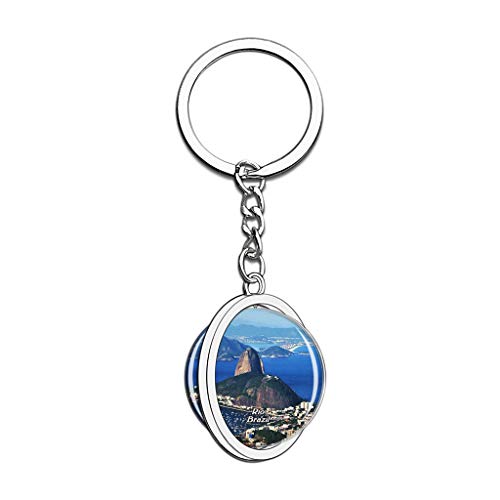 Hqiyaols Keychain Brasil Pan de Azúcar Montaña Río de Janeiro Cristal Girar Acero Inoxidable Llavero Viajes Ciudad Recuerdo Llavero