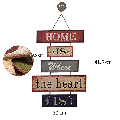 HUABEI Cartel Vintage de Madera para colgar al pared-HOME IS WHERE THE HEART IS