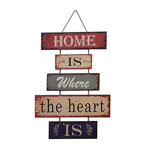 HUABEI Cartel Vintage de Madera para colgar al pared-HOME IS WHERE THE HEART IS