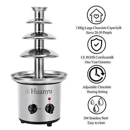 Huanyu 4 niveles Fondue de chocolate Fuente grande de 1360 g Capacidad de chocolate Máquina de fusión de cascada profesional Calentador para cumpleaños comercial y doméstico Nochebuena