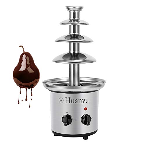 Huanyu 4 niveles Fondue de chocolate Fuente grande de 1360 g Capacidad de chocolate Máquina de fusión de cascada profesional Calentador para cumpleaños comercial y doméstico Nochebuena