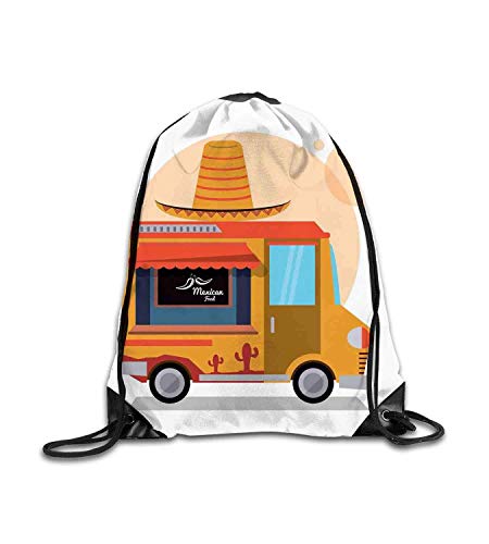 huatongxin Customized Backpack Taco Mexican Fast Food Delivery Truck with A Big Sombrero Hat Graphic Earth Yellow Peach Vermilion Fitness Beam Backpack, Sports Backpack, School Bag