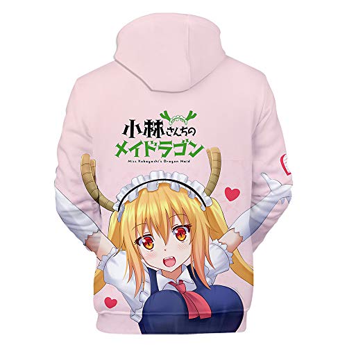 HXPainting Mujeres Hombres Informal Sudaderas con Capucha Estampado 3D Manga Larga Unisex Hoodie Pullover Kobayashi-San Chi no Maid Dragon con Bolsillo Grande - Rosado,XS