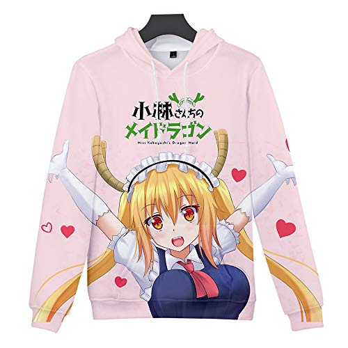 HXPainting Mujeres Hombres Informal Sudaderas con Capucha Estampado 3D Manga Larga Unisex Hoodie Pullover Kobayashi-San Chi no Maid Dragon con Bolsillo Grande - Rosado,XS