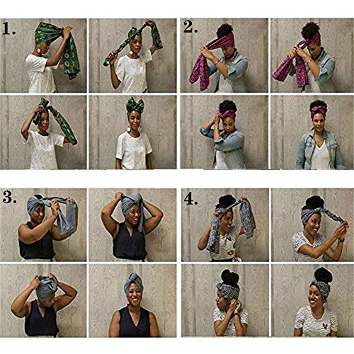 Hzjundasi Pañuelo con Estampado de Algodón de cera Africana para Mujer - Bufanda para la Cabeza Corbata de Estiramiento del Cabello Largo Turbante