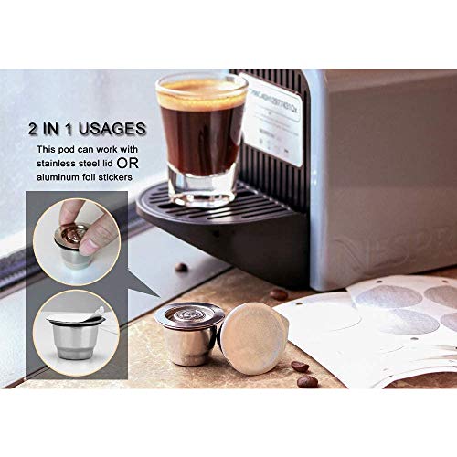 i Cafilas cápsula Recargable Nespresso Reutilizables en Acero Inoxidable,capsula Filtro de café Reutilizables para Nespresso,con Cuchara de café, Cepillo,Tamper