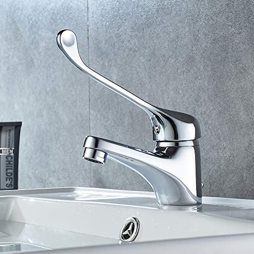 Ibergrif M11053 Grifo Gerontológico Lavabo, Mezclador Monomando para Baño, Cromo, Plata