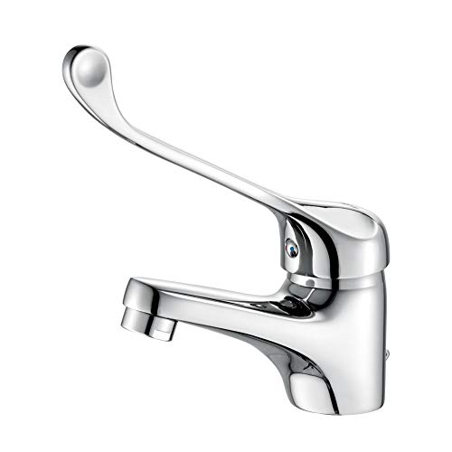 Ibergrif M11053 Grifo Gerontológico Lavabo, Mezclador Monomando para Baño, Cromo, Plata