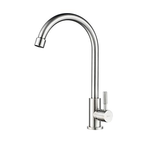 Ibergrif M18703 Mundo, Grifería Mezclador de Cocina Solo Agua Fria, Grifo para Fregadero Monomando, Inoxidable, Gris