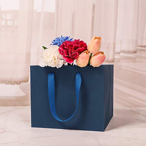 IBLUELOVER - 5 Bolsas Grandes de Regalo de Papel Kraft cuadradas con Asas, Bolsa de Regalo para Flor, Tartas, Fiestas, Bodas, cumpleaños, Navidad, Acción de Gracias, 30 x 30 x 30, Azul, Grand*5