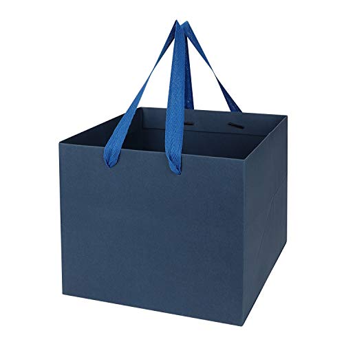 IBLUELOVER - 5 Bolsas Grandes de Regalo de Papel Kraft cuadradas con Asas, Bolsa de Regalo para Flor, Tartas, Fiestas, Bodas, cumpleaños, Navidad, Acción de Gracias, 30 x 30 x 30, Azul, Grand*5