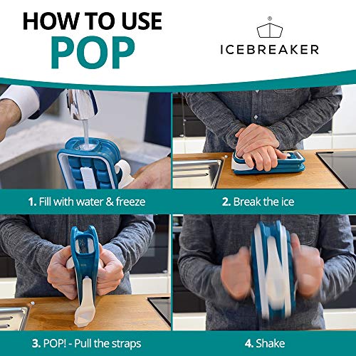 ICEBREAKER Pop Cubitera de Hielo - Molde de Cubos, Contenedor de Almacenamiento, Dispensador, Reutilizable, Aislado para Limitar Derretimiento, Sin BPA - 18 Cubos Grandes Congelados (Sapphire Blue)