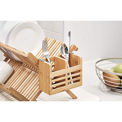 iDesign Organizador de cubiertos para encimera, armario o mesa de comedor, pequeño bote de bambú, porta cubiertos de cocina portátil con 2 compartimentos, beige