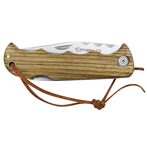 iFIELD Navaja de Madera Camper EL29036, con Mango de Madera Zebra de 10,8 cms, Total 20,5 cms, Incluye cordón, Herramienta de Camping para Pesca, Caza, Actividad Deportiva