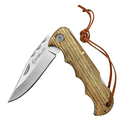 iFIELD Navaja de Madera Camper EL29036, con Mango de Madera Zebra de 10,8 cms, Total 20,5 cms, Incluye cordón, Herramienta de Camping para Pesca, Caza, Actividad Deportiva