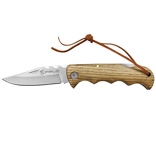 iFIELD Navaja de Madera Camper EL29036, con Mango de Madera Zebra de 10,8 cms, Total 20,5 cms, Incluye cordón, Herramienta de Camping para Pesca, Caza, Actividad Deportiva