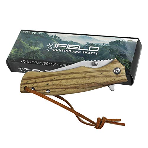 iFIELD Navaja de Madera Camper EL29040, Mango de Madera Zebra, Hoja de Acero INOX de 8,5 cms, Herramienta de Camping para Pesca, Caza, Actividad Deportiva