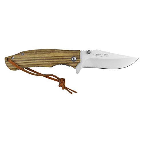 iFIELD Navaja de Madera Camper EL29040, Mango de Madera Zebra, Hoja de Acero INOX de 8,5 cms, Herramienta de Camping para Pesca, Caza, Actividad Deportiva