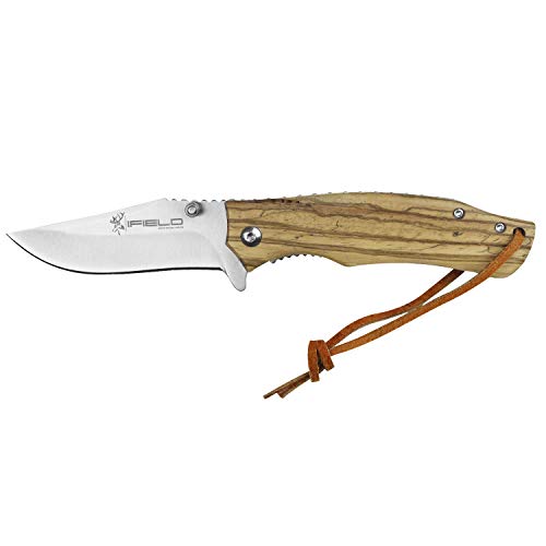 iFIELD Navaja de Madera Camper EL29040, Mango de Madera Zebra, Hoja de Acero INOX de 8,5 cms, Herramienta de Camping para Pesca, Caza, Actividad Deportiva