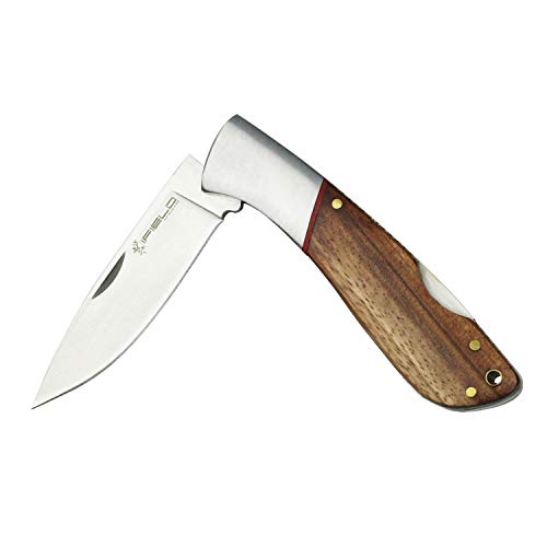 iFIELD Navaja de Monte Camper EL29044, Hoja de 7,8 cm, Mango de Madera Zebra, Caja a Color, Herramienta de Camping para Pesca, Caza, Actividad Deportiva