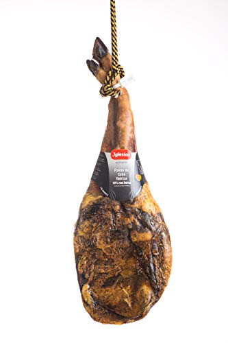 IGLESIAS - Paleta Cebo Ibérica 50% Raza Ibérica de 4,8 a 5kg + Jamonero de Regalo en Caja Negra de Regalo