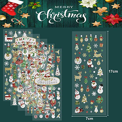 IGRMVIN 6 PCS Hojas Pegatinas de Navidad Adhesiva Pegatinas para Niños Navideñas Stickers for Kids Scrapbooking Brillante Pegatina Navidad con Patrón 3D para Decoración Envoltura de Regalos