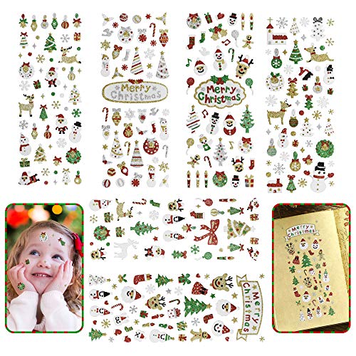 IGRMVIN 6 PCS Hojas Pegatinas de Navidad Adhesiva Pegatinas para Niños Navideñas Stickers for Kids Scrapbooking Brillante Pegatina Navidad con Patrón 3D para Decoración Envoltura de Regalos