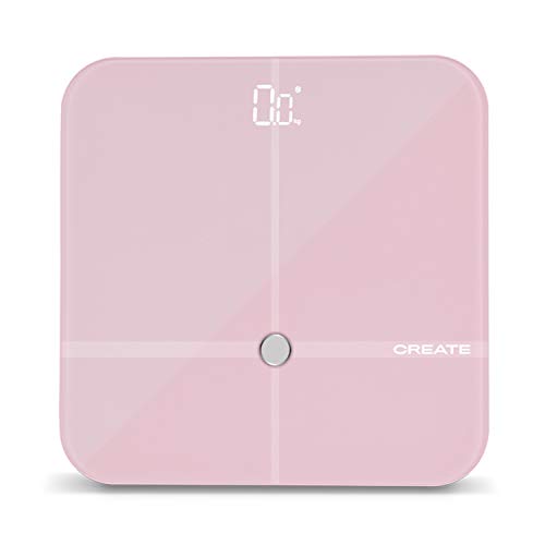 IKOHS BALANCE BODY SMART - Báscula de baño de bioimpedancia con App, Bluetooth, Android/IOS, Sensores, Display Led, Diseño Ligero y Plano, Cristal Templado, Biometría 24 usuarios (Rosa pastel)