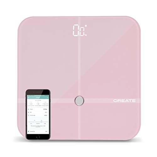 IKOHS BALANCE BODY SMART - Báscula de baño de bioimpedancia con App, Bluetooth, Android/IOS, Sensores, Display Led, Diseño Ligero y Plano, Cristal Templado, Biometría 24 usuarios (Rosa pastel)