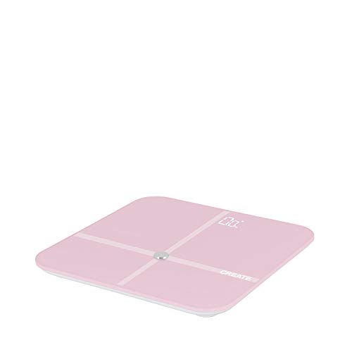 IKOHS BALANCE BODY SMART - Báscula de baño de bioimpedancia con App, Bluetooth, Android/IOS, Sensores, Display Led, Diseño Ligero y Plano, Cristal Templado, Biometría 24 usuarios (Rosa pastel)