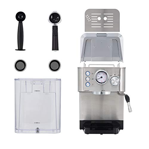 IKOHS Cafetera KAFFETA ESPRESS - Cafetera Espress Semiautomática para Espresso y Cappuccinos, Presión 20 Bares, Capacidad 1,25 L, 1100W, Vaporizador Orientable, Acabado Acero Inoxidable (Plateado)