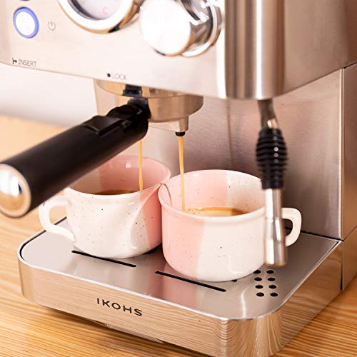 IKOHS Cafetera KAFFETA ESPRESS - Cafetera Espress Semiautomática para Espresso y Cappuccinos, Presión 20 Bares, Capacidad 1,25 L, 1100W, Vaporizador Orientable, Acabado Acero Inoxidable (Plateado)