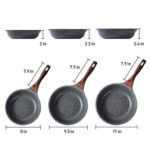 ilimiti 20CM Sartén de Piedra, 20cm sartenes antiadherentes, 8inch sarten Antiadherente PFOA Free, Mango ergonómico, Apta para Todo Tipo de Cocina, Apto para Inducción y Lavavajillas