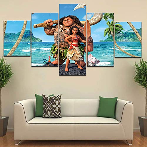 Imagenes Enmarcadas 5 Unidades Lienzo Impresión Moana Pintura Póster De Película Valiente Maui Moana Marco De Pared Imagen para Niños Decoración De La Habitación Arte De La Pared Pintura-Marco