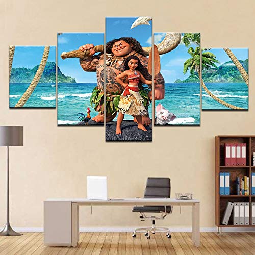 Imagenes Enmarcadas 5 Unidades Lienzo Impresión Moana Pintura Póster De Película Valiente Maui Moana Marco De Pared Imagen para Niños Decoración De La Habitación Arte De La Pared Pintura-Marco