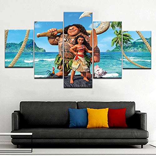 Imagenes Enmarcadas 5 Unidades Lienzo Impresión Moana Pintura Póster De Película Valiente Maui Moana Marco De Pared Imagen para Niños Decoración De La Habitación Arte De La Pared Pintura-Marco