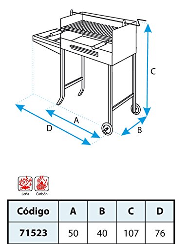 Imex El Zorro 71523 - Barbacoa con ruedas, elevador y parrilla inox, 50 x 40 x 100 cm, color negro