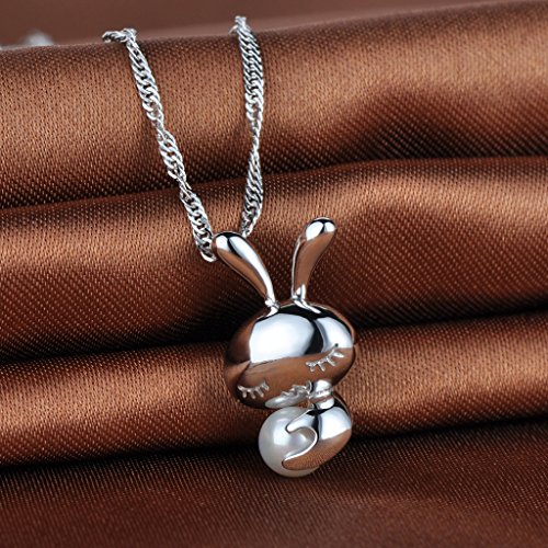 Infinite U – Collar para mujeres y chicas con dije de conejo hecho de plata de ley 925, con perla incluida, 6 mm