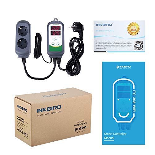 Inkbird ITC-308 WiFi Termostato Digital 220V, App Control Remoto la Temperatura Rango de Calentador y Enfriador para Acuarios, Cerveza Casera, Planta de Invernadero, Eclosión de Animales