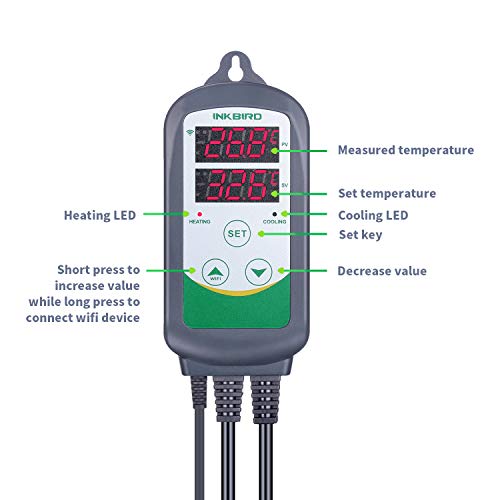 Inkbird WiFi ITC-308 Termostato Digital, Double Relés con"Inkbird Pro" App Control Remoto la Temperatura Rango de Calentador y Enfriador para Reptil, Acuarios y Cerveza Casera