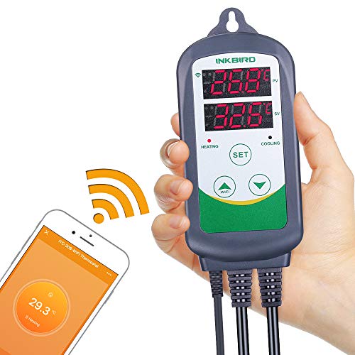 Inkbird WiFi ITC-308 Termostato Digital, Double Relés con"Inkbird Pro" App Control Remoto la Temperatura Rango de Calentador y Enfriador para Reptil, Acuarios y Cerveza Casera