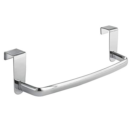 InterDesign Axis Toallero para paños de cocina, pequeño perchero para puerta de metal, toallero sin taladro para baño y cocina, plateado