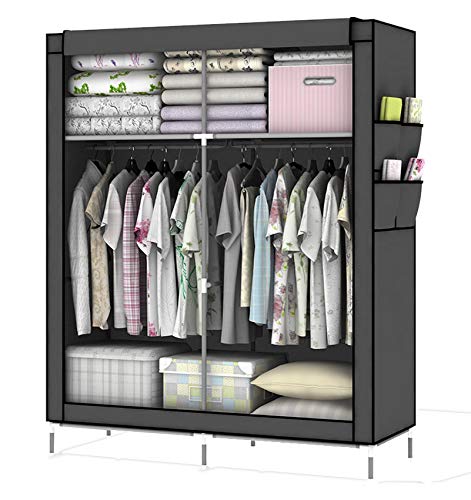 Intirilife Armario Tela Plegable 108x170x45 cm in Gris Ceniza – Guardar Ropa Organizador de Textil Tela Portátil con Cremallera y Barra de Armario per Colgar – Closet Estanteria Exterior