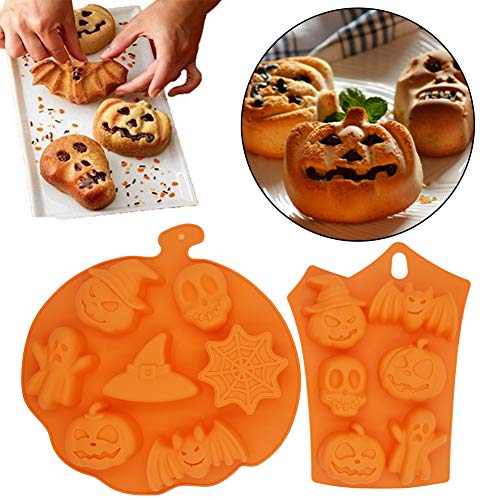 INTVN Calabaza de Halloween Fondant Tarta Silicona Forma Antiadherente Muffin patrón Pudding Chocolate Moldes DIY mordaza Herramientas Accesorios (2 PCS)